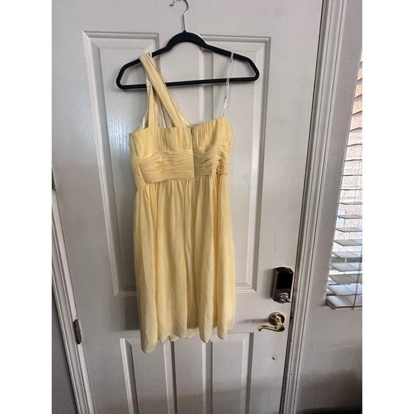 Vintage Donna Morgan butter Yellow Rhea One-Shoulder Chiffon Dress Size 4 - Picture 6 of 13